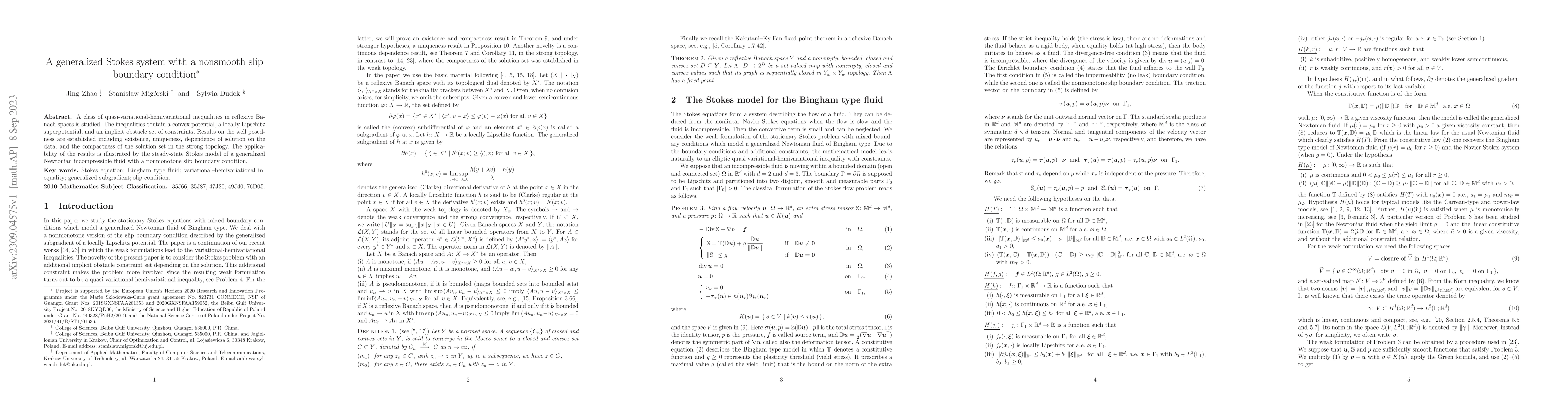 Thumbnail for A generalized Stokes system with a nonsmooth slip boundary condition