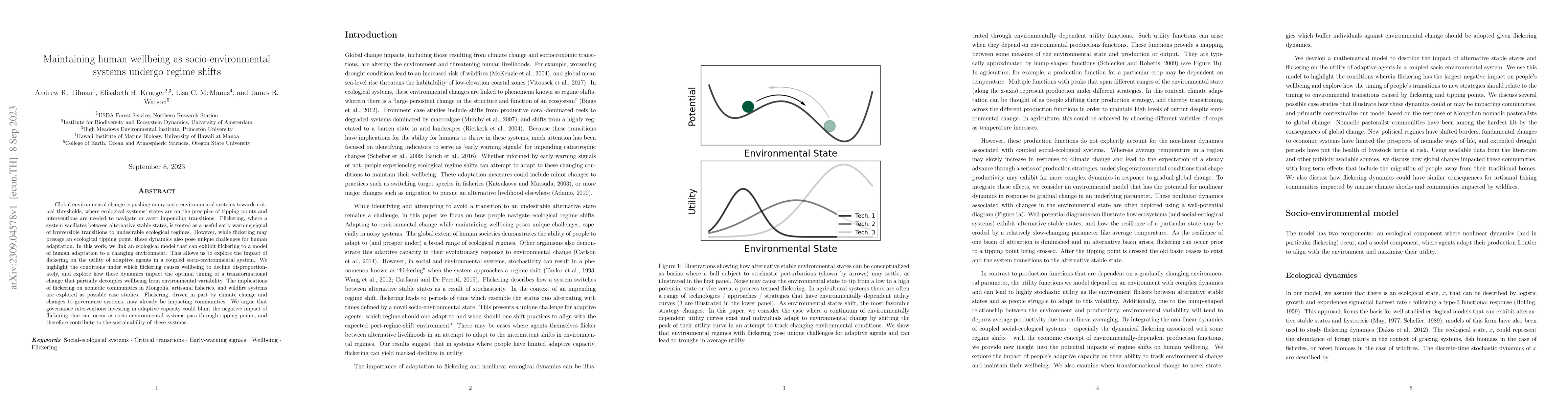 Thumbnail for Maintaining human wellbeing as socio-environmental systems undergo
  regime shifts