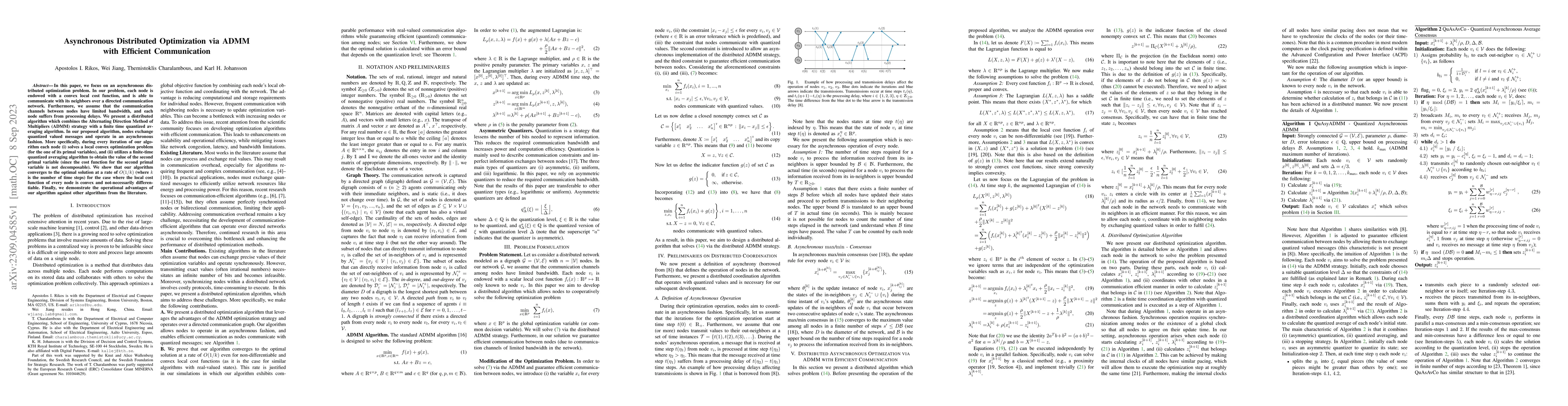 Thumbnail for Asynchronous Distributed Optimization via ADMM with Efficient
  Communication