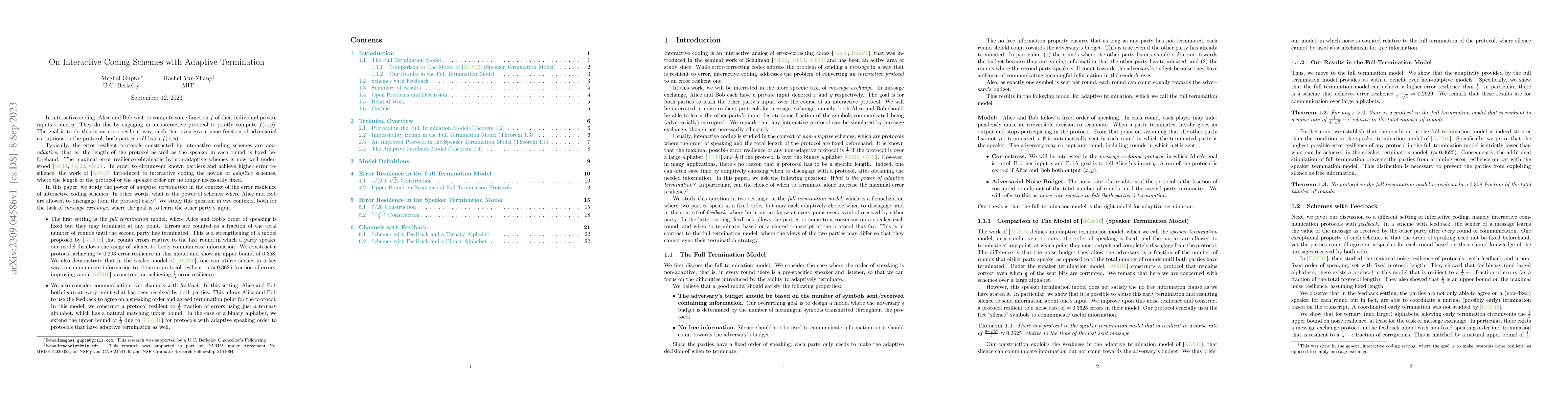 Thumbnail for On Interactive Coding Schemes with Adaptive Termination