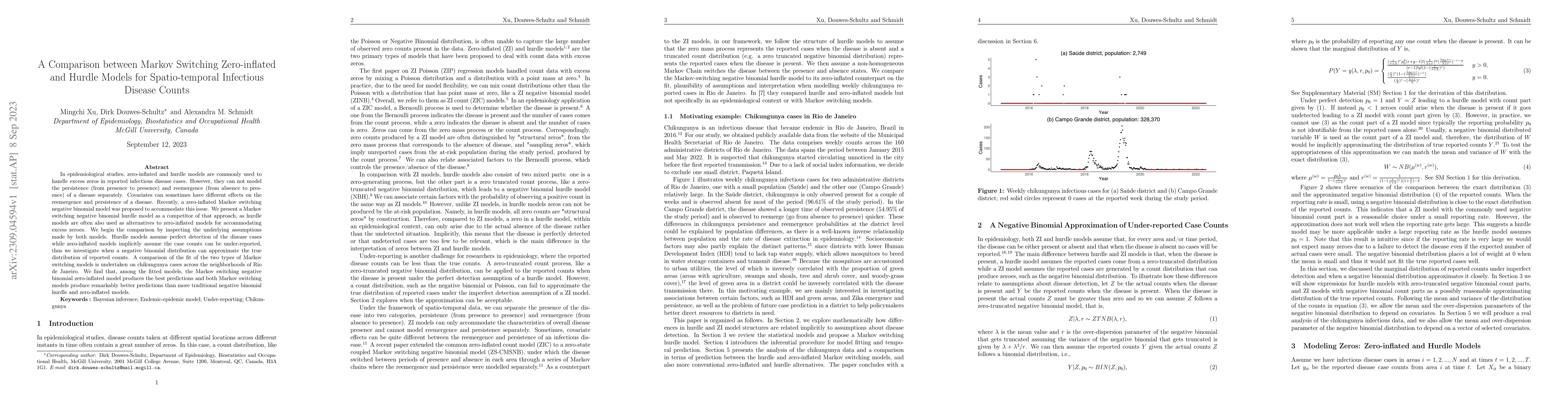 Thumbnail for A Comparison between Markov Switching Zero-inflated and Hurdle Models
  for Spatio-temporal Infectious Disease Counts