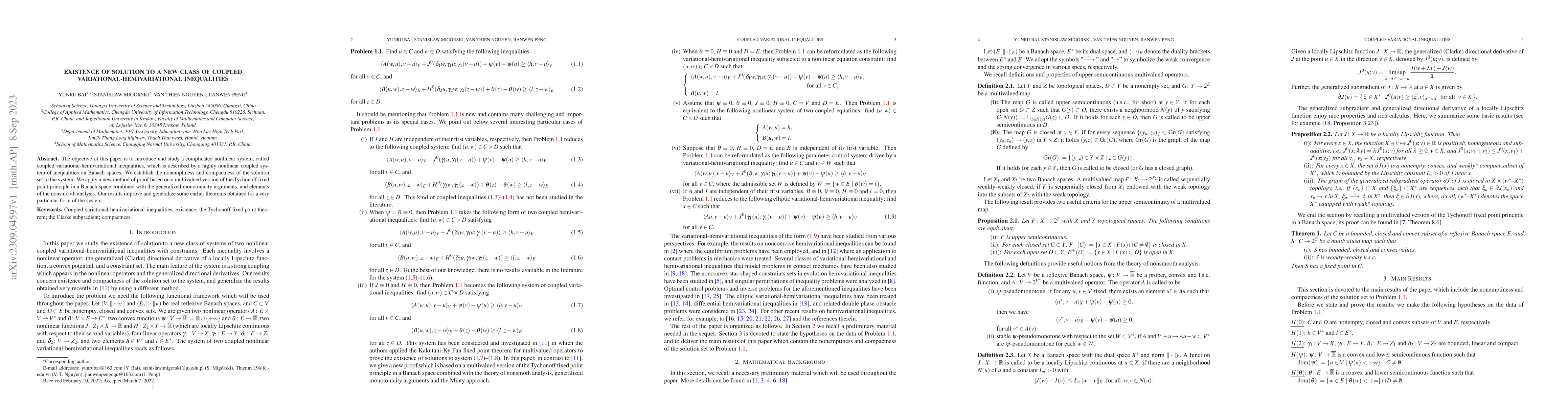 Thumbnail for Existence of solution to a new class of coupled
  variational-hemivariational inequalities