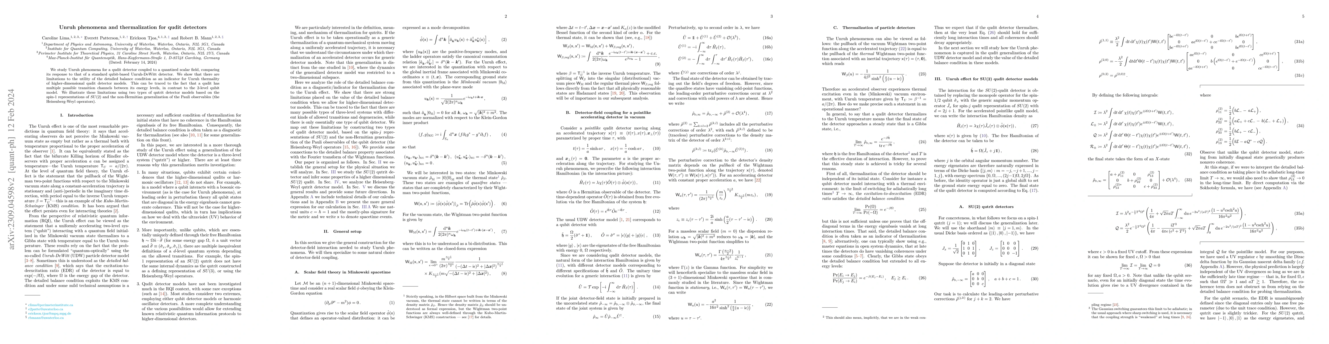 Thumbnail for Unruh phenomena and thermalization for qudit detectors