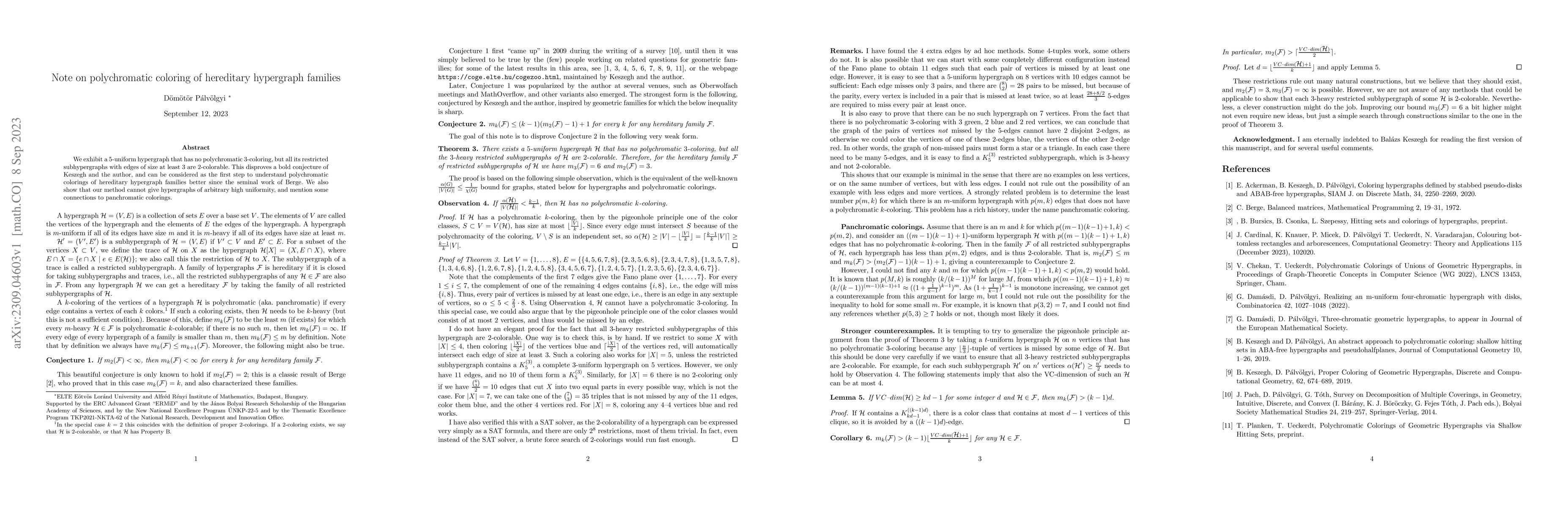 Thumbnail for Note on polychromatic coloring of hereditary hypergraph families