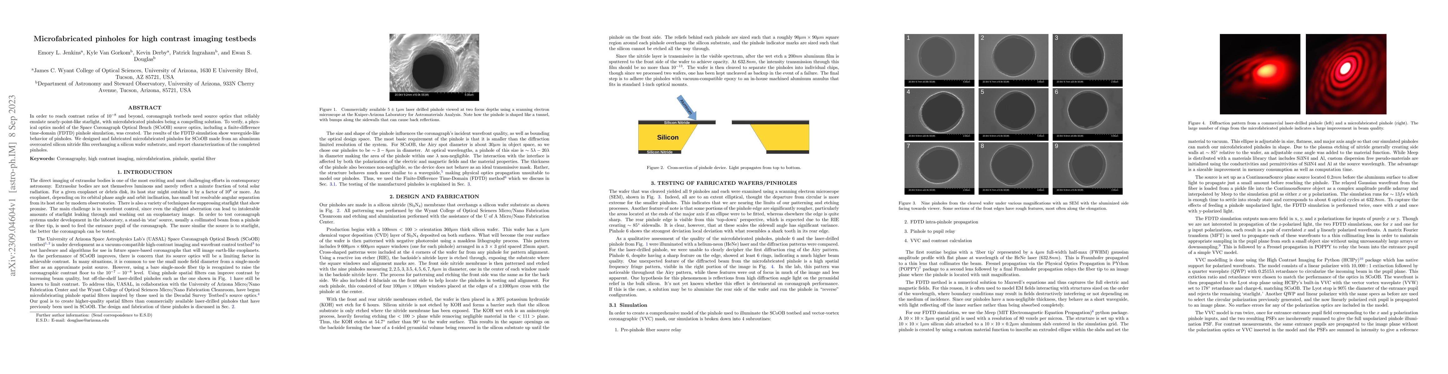 Thumbnail for Microfabricated pinholes for high contrast imaging testbeds