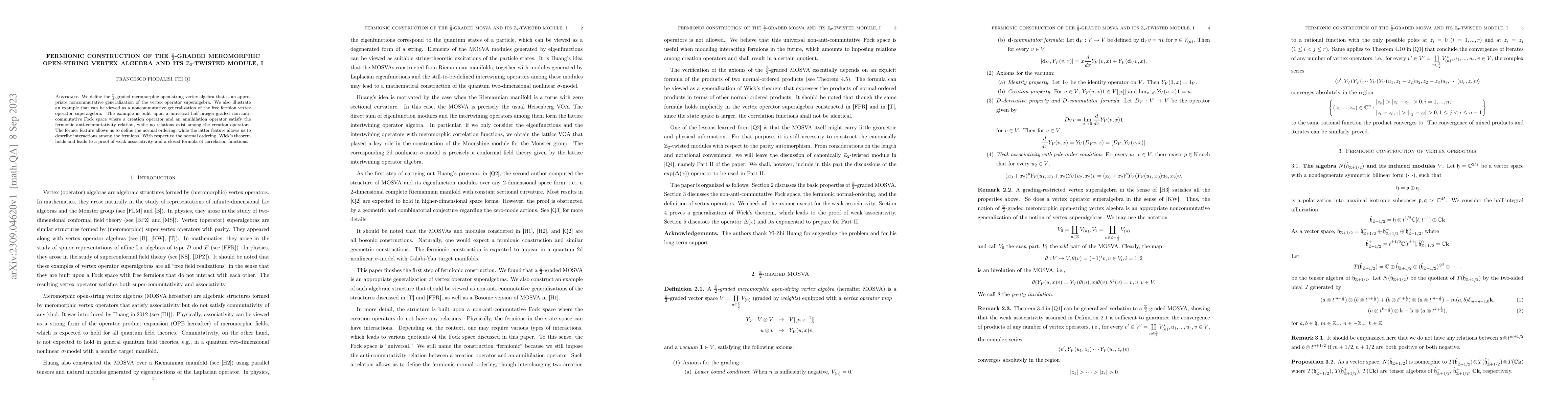 Thumbnail for Fermionic construction of the $\frac{\mathbb{Z}}{2}$-graded meromorphic
  open-string vertex algebra and its $\mathbb{Z}_2$-twisted module, I