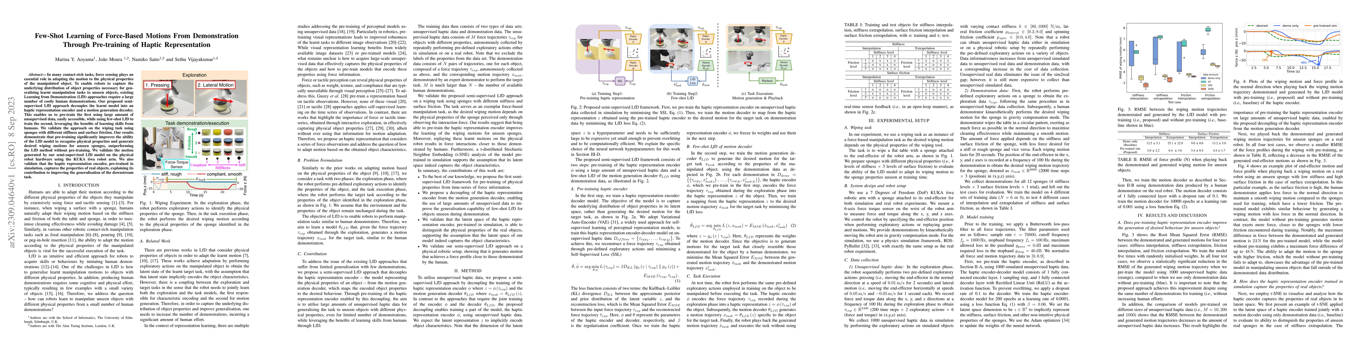 Thumbnail for Few-Shot Learning of Force-Based Motions From Demonstration Through
  Pre-training of Haptic Representation