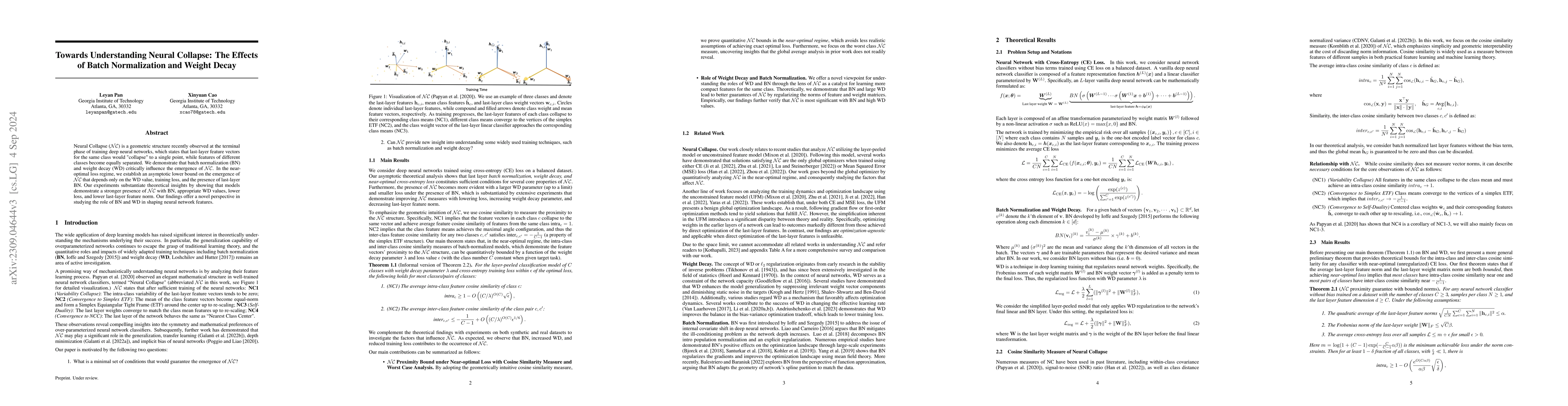 Thumbnail for Towards Understanding Neural Collapse: The Effects of Batch
  Normalization and Weight Decay