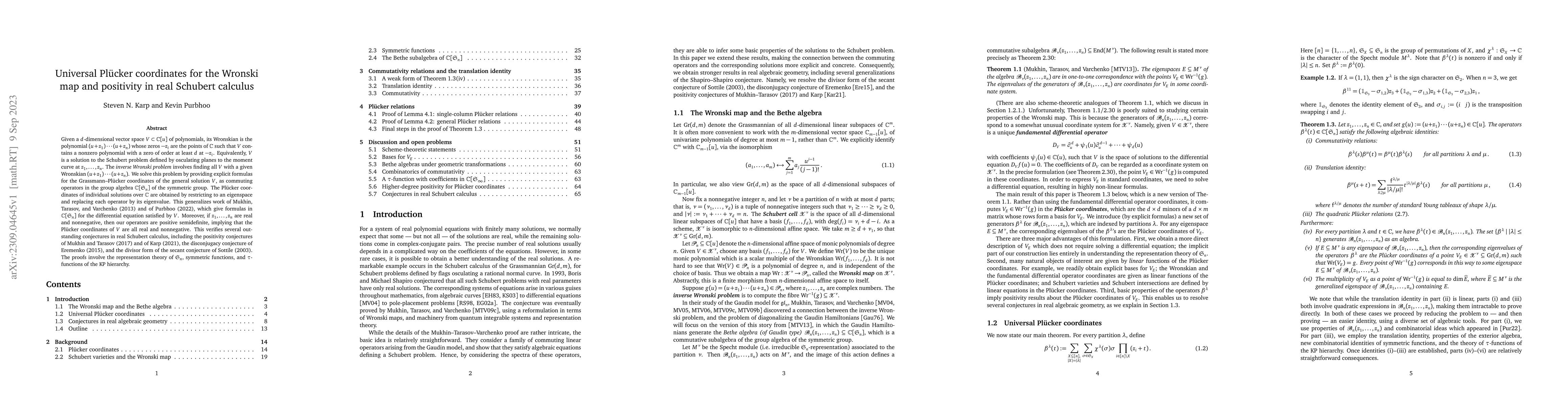 Thumbnail for Universal Pl\"ucker coordinates for the Wronski map and positivity in
  real Schubert calculus
