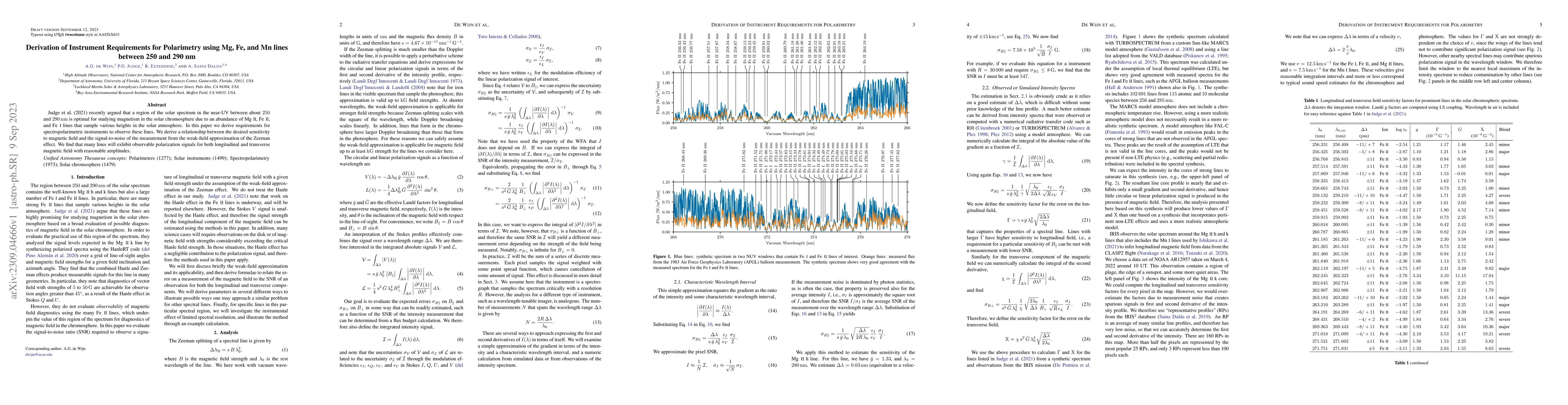 Thumbnail for Derivation of Instrument Requirements for Polarimetry using Mg, Fe, and
  Mn lines between 250 and 290 nm