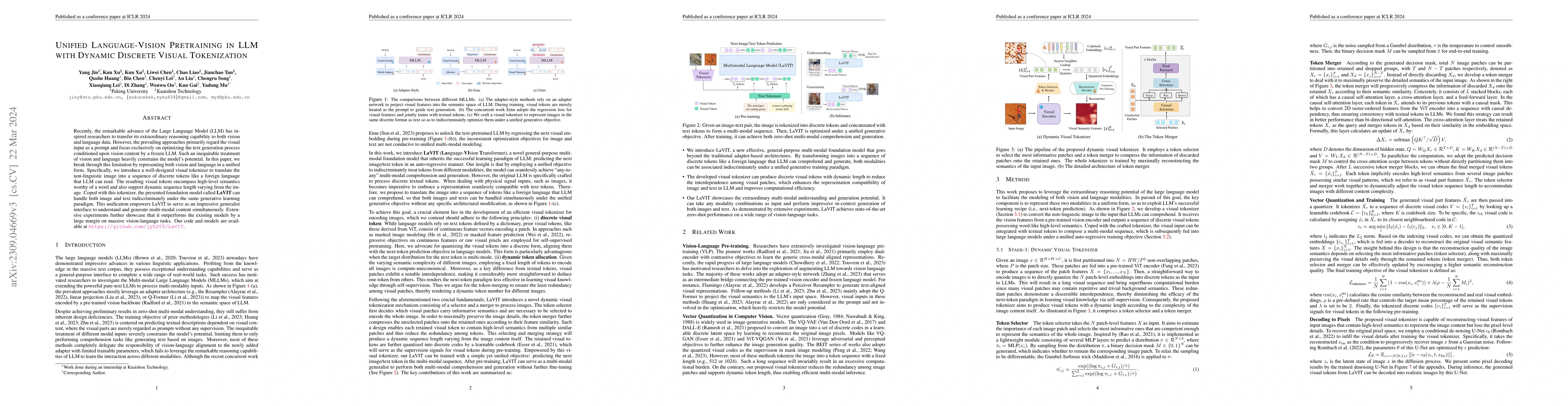 Thumbnail for Unified Language-Vision Pretraining in LLM with Dynamic Discrete Visual
  Tokenization