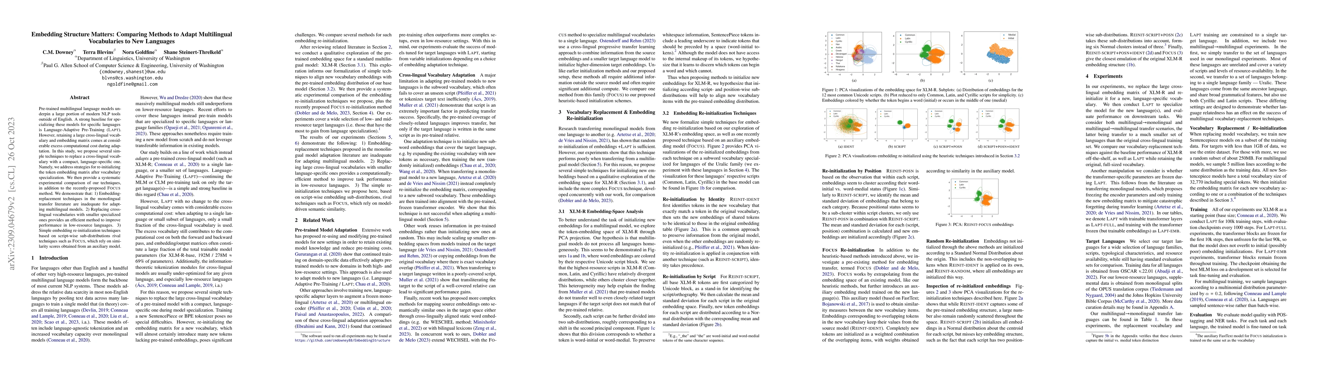Thumbnail for Embedding structure matters: Comparing methods to adapt multilingual
  vocabularies to new languages