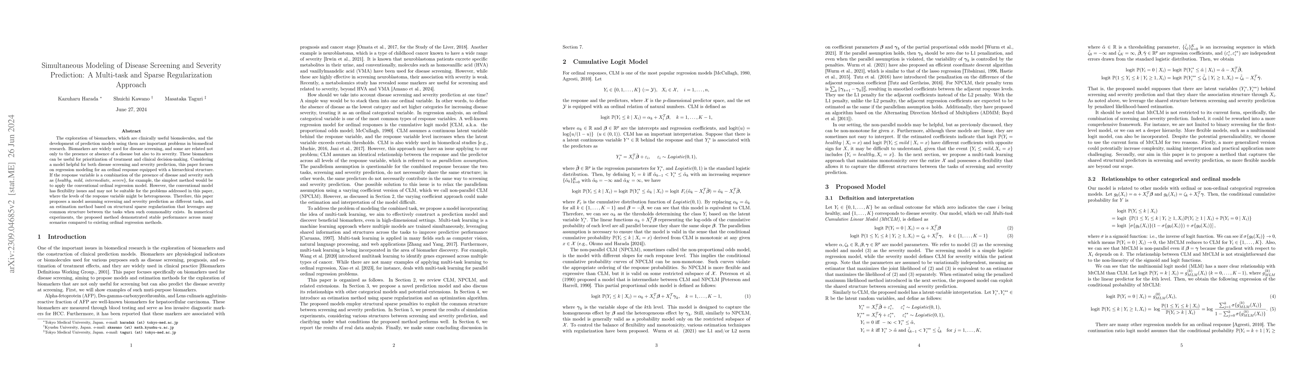 Thumbnail for Simultaneous Modeling of Disease Screening and Severity Prediction: A
  Multi-task and Sparse Regularization Approach