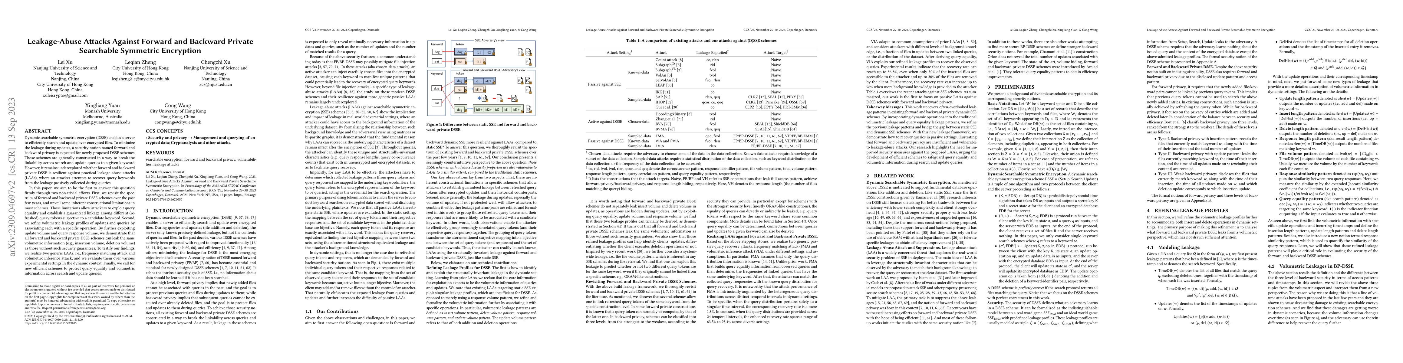 Thumbnail for Leakage-Abuse Attacks Against Forward and Backward Private Searchable
  Symmetric Encryption
