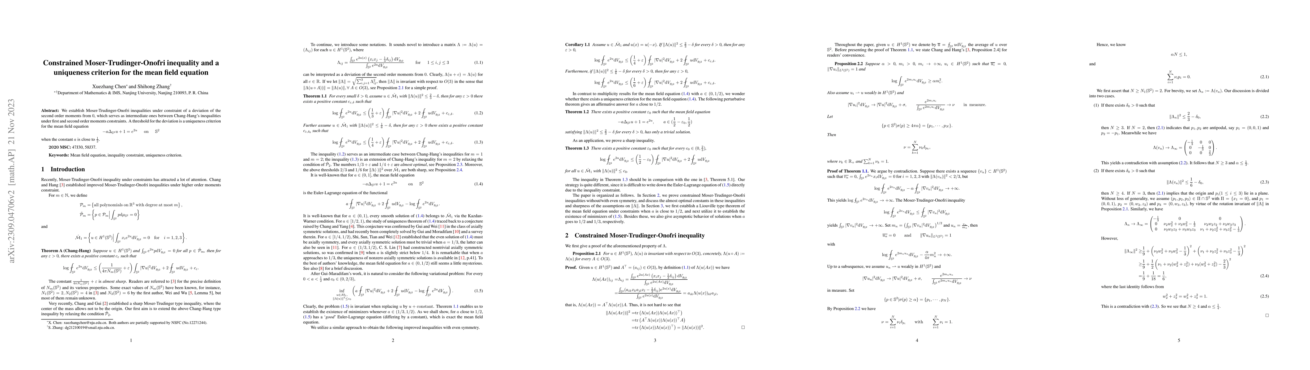 Thumbnail for Constrained Moser-Trudinger-Onofri inequality and a uniqueness criterion
  for the mean field equation