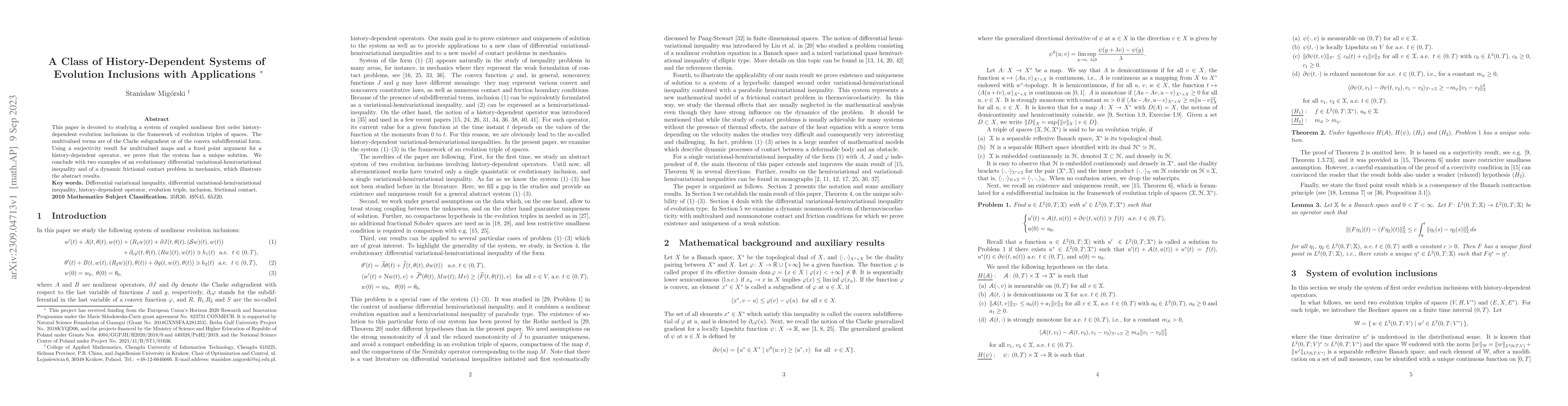 Thumbnail for A Class of History-Dependent Systems of Evolution Inclusions with
  Applications