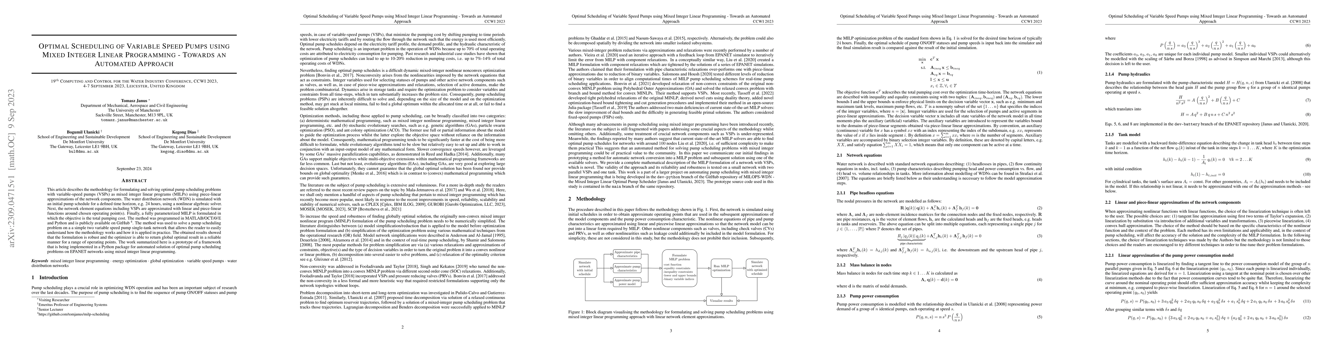 Thumbnail for Optimal Scheduling of Variable Speed Pumps Using Mixed Integer Linear
  Programming -- Towards An Automated Approach