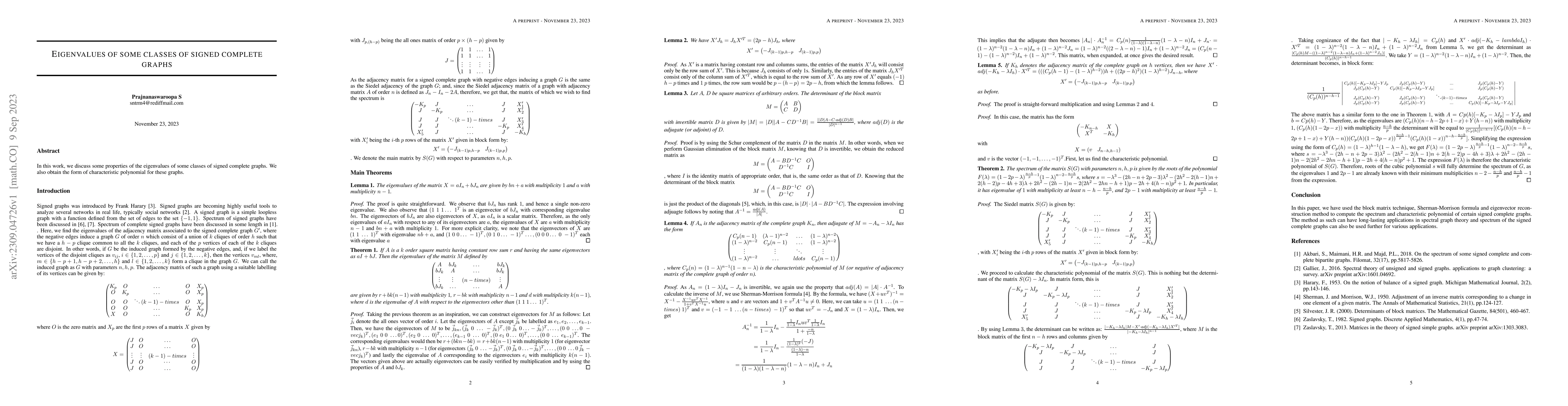 Thumbnail for Eigenvalues of some classes of signed complete graphs