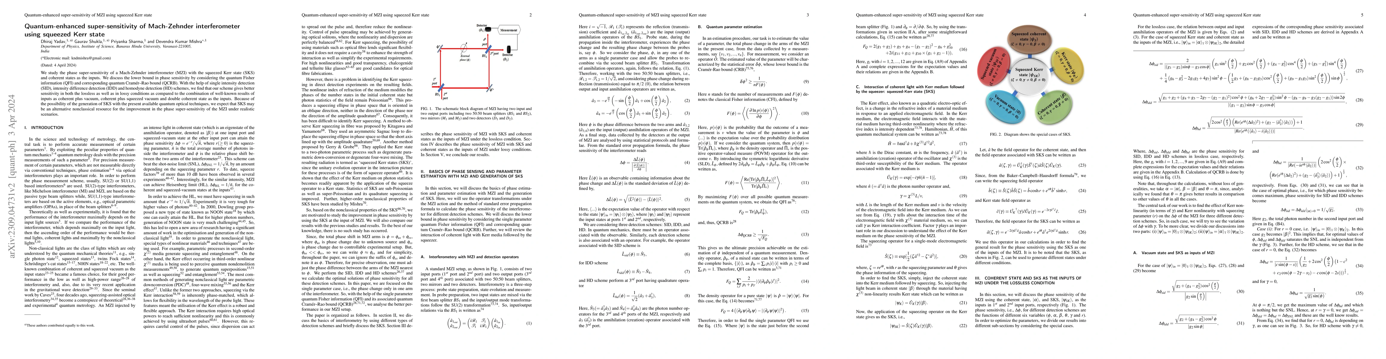 Thumbnail for Quantum-enhanced super-sensitivity of Mach-Zehnder interferometer using
  squeezed Kerr state