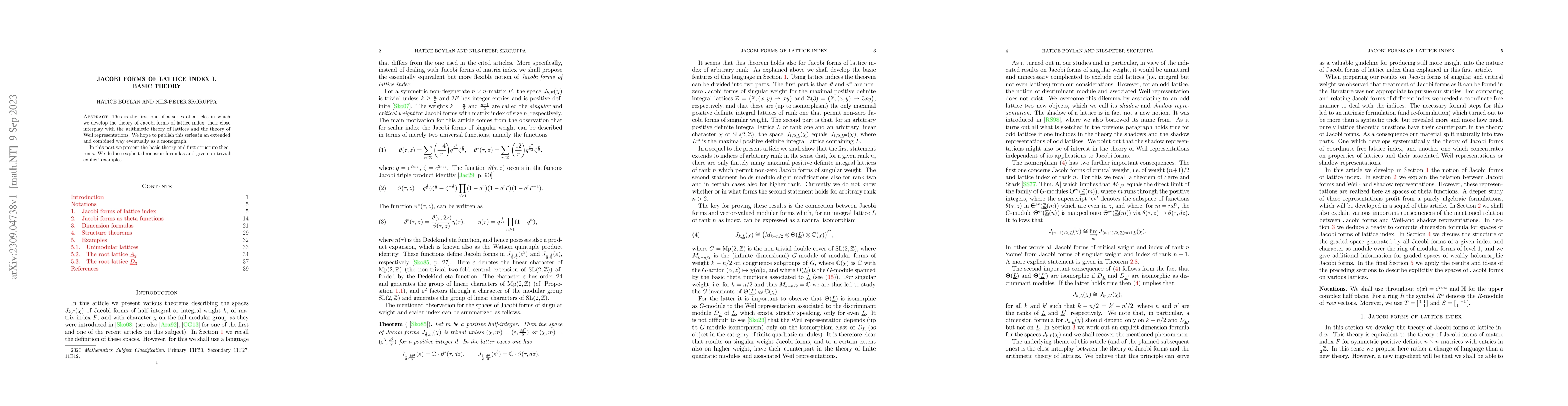 Thumbnail for Jacobi Forms of Lattice Index I. Basic Theory