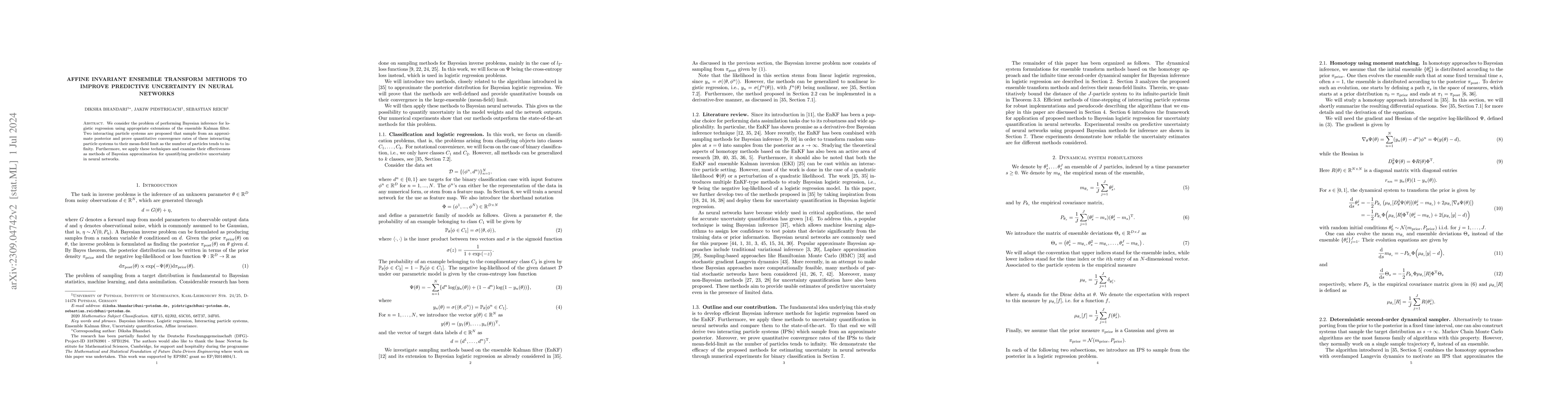 Thumbnail for Affine Invariant Ensemble Transform Methods to Improve Predictive
  Uncertainty in Neural Networks