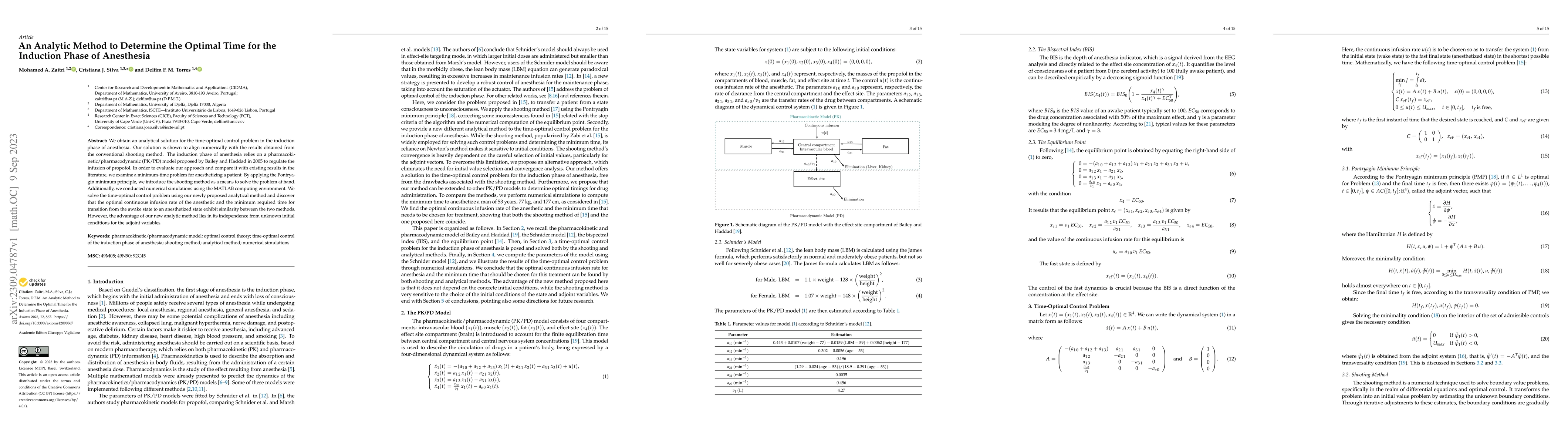 Thumbnail for An Analytic Method to Determine the Optimal Time for the Induction Phase
  of Anesthesia
