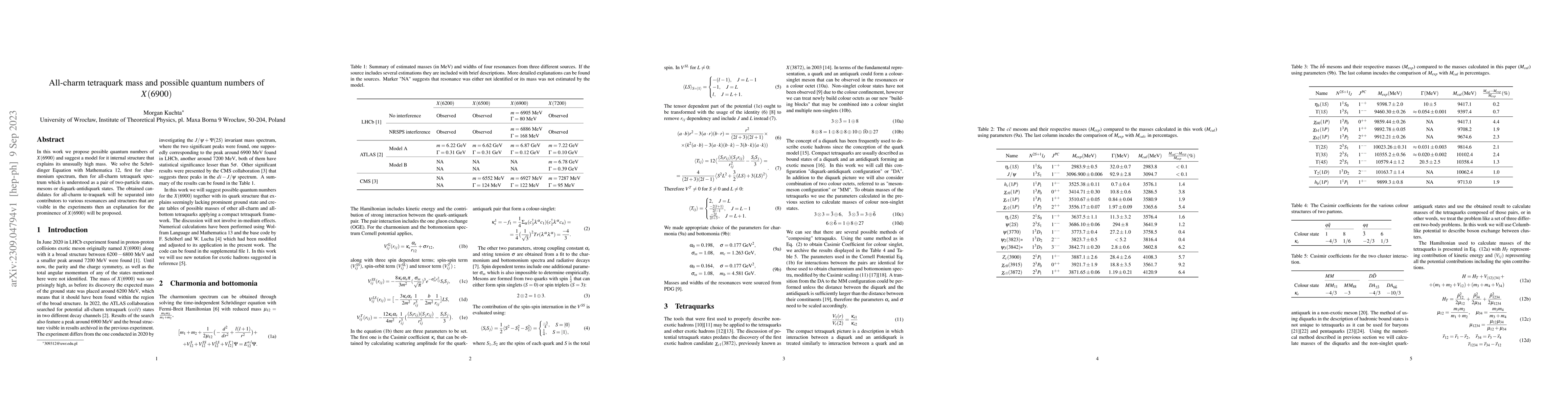 Thumbnail for All-charm tetraquark mass and possible quantum numbers of X(6900)