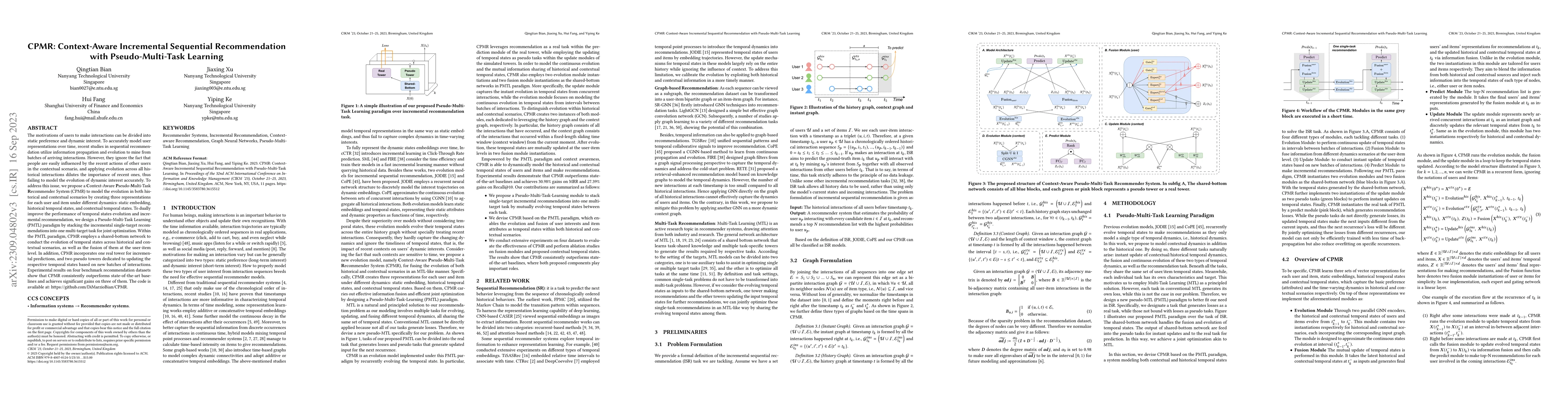 Thumbnail for CPMR: Context-Aware Incremental Sequential Recommendation with
  Pseudo-Multi-Task Learning