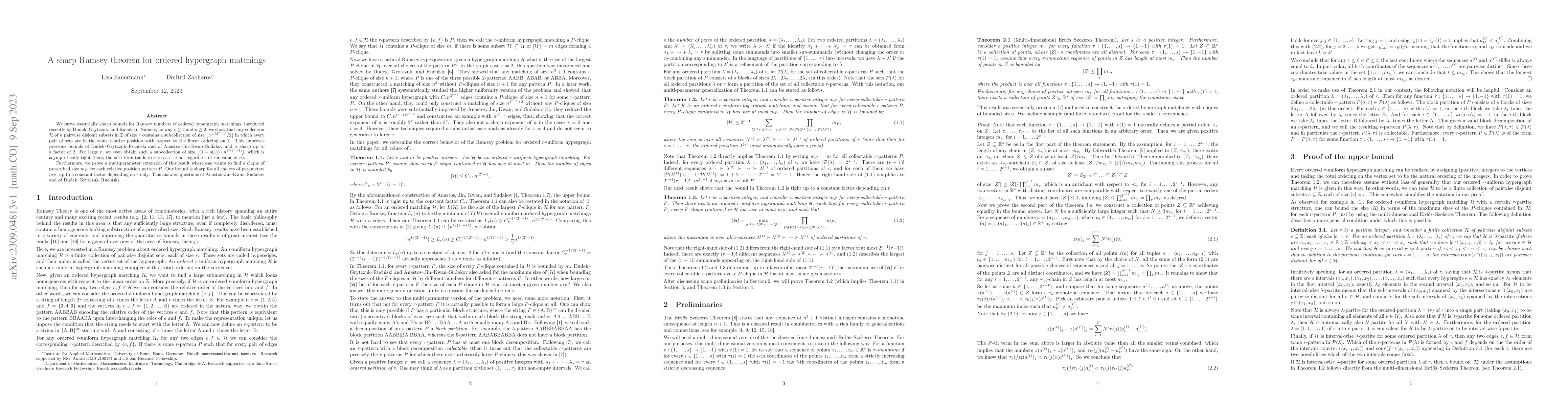 Thumbnail for A sharp Ramsey theorem for ordered hypergraph matchings