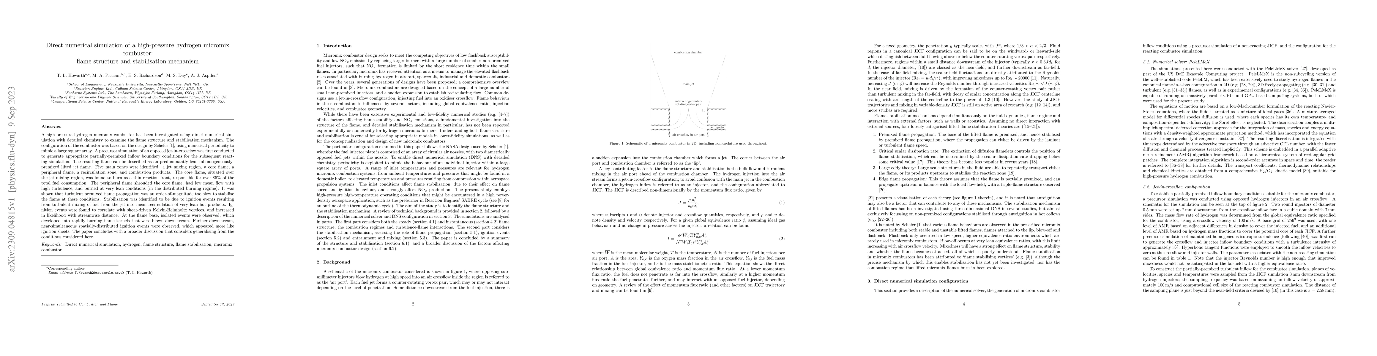 Thumbnail for Direct numerical simulation of a high-pressure hydrogen micromix
  combustor: flame structure and stabilisation mechanism