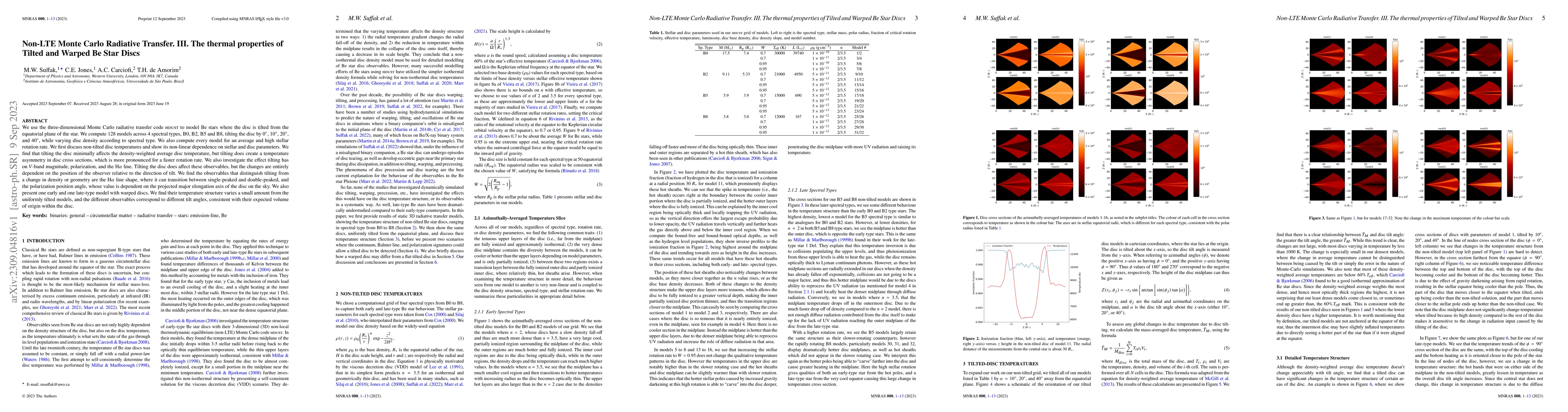Thumbnail for Non-LTE Monte Carlo Radiative Transfer. III. The thermal properties of
  Tilted and Warped Be Star Discs