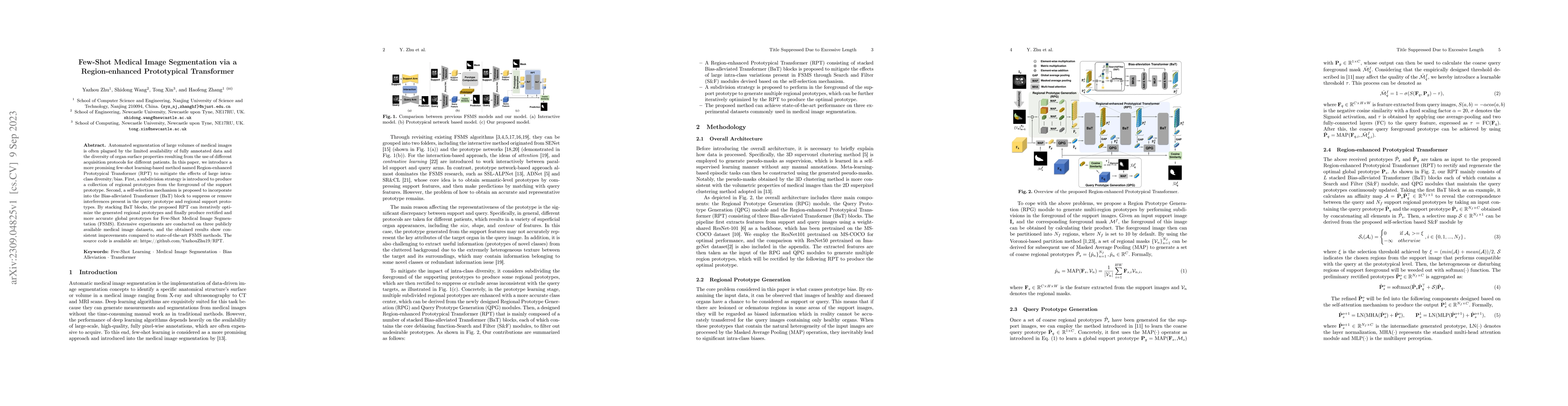 Thumbnail for Few-Shot Medical Image Segmentation via a Region-enhanced Prototypical
  Transformer