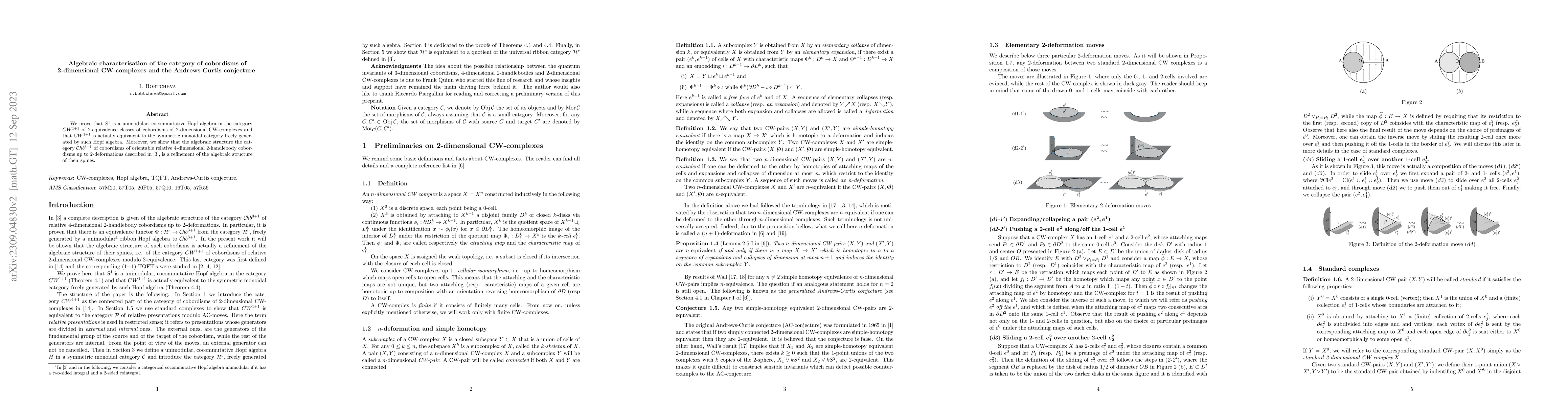 Thumbnail for Algebraic characterisation of the category of cobordisms of
  2-dimensional CW-complexes and the Andrews-Curtis conjecture
