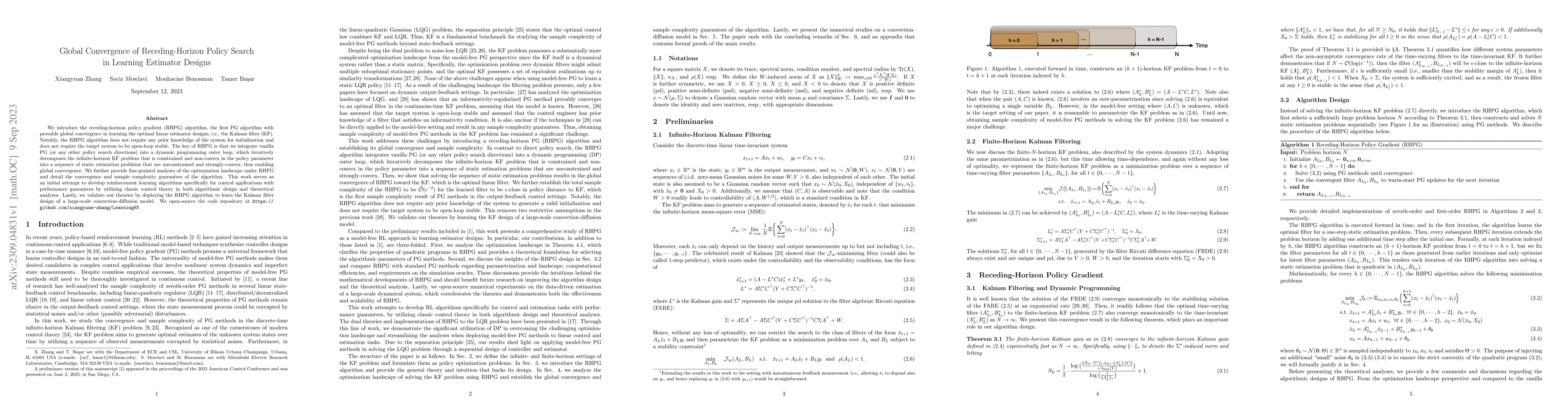 Thumbnail for Global Convergence of Receding-Horizon Policy Search in Learning
  Estimator Designs