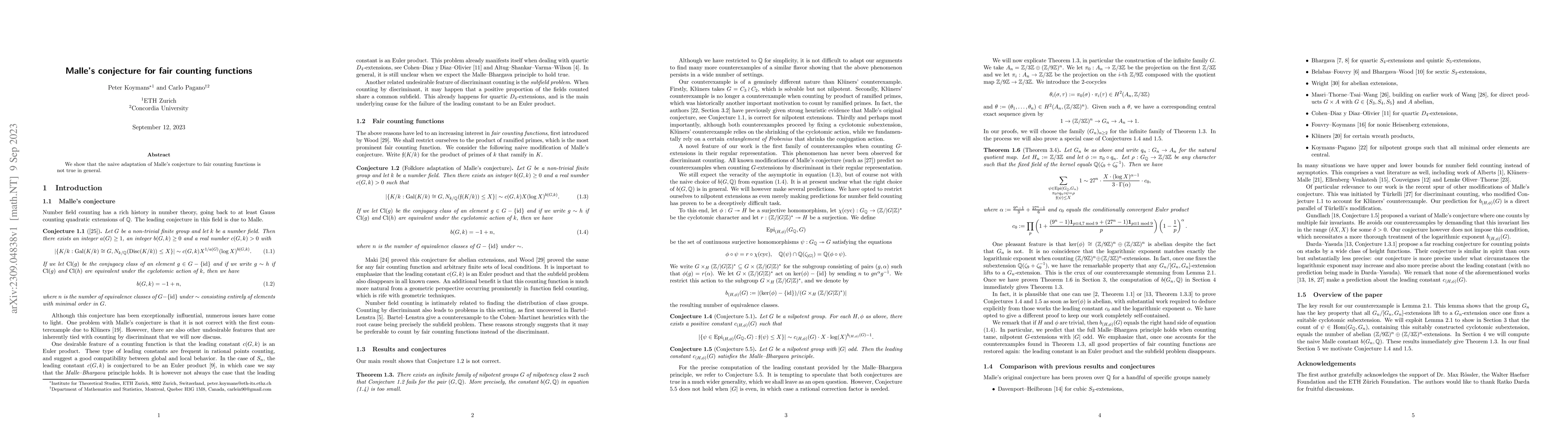 Thumbnail for Malle's conjecture for fair counting functions
