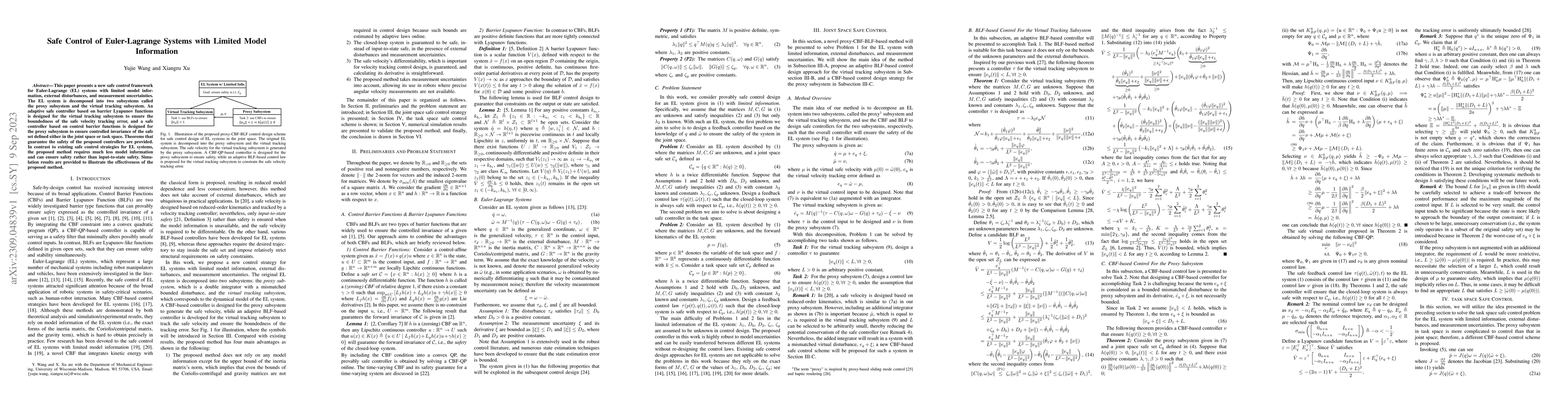 Thumbnail for Safe Control of Euler-Lagrange Systems with Limited Model Information