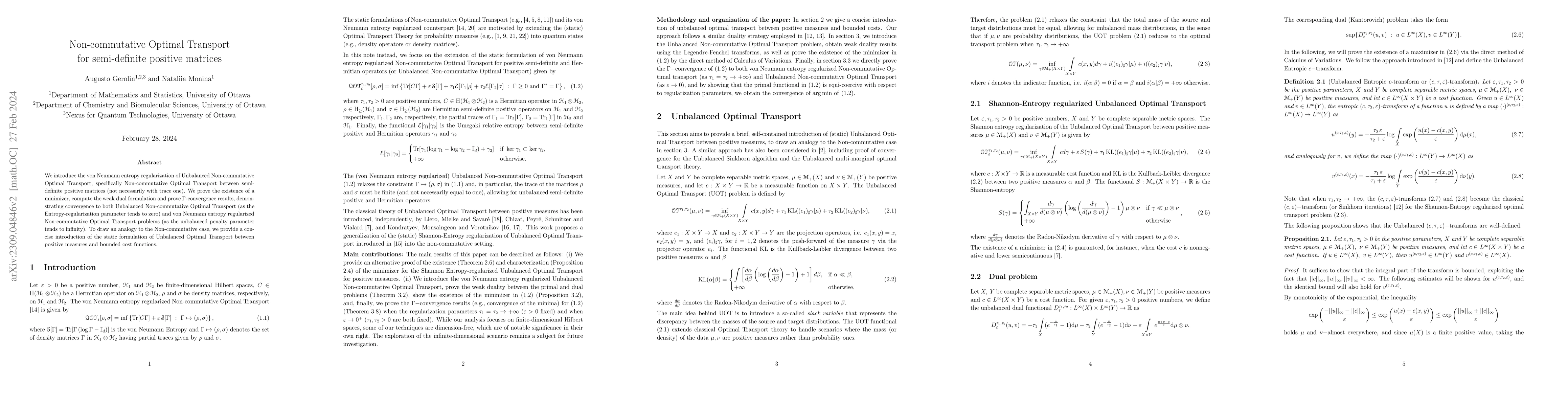 Thumbnail for Non-commutative Optimal Transport for semi-definite positive matrices