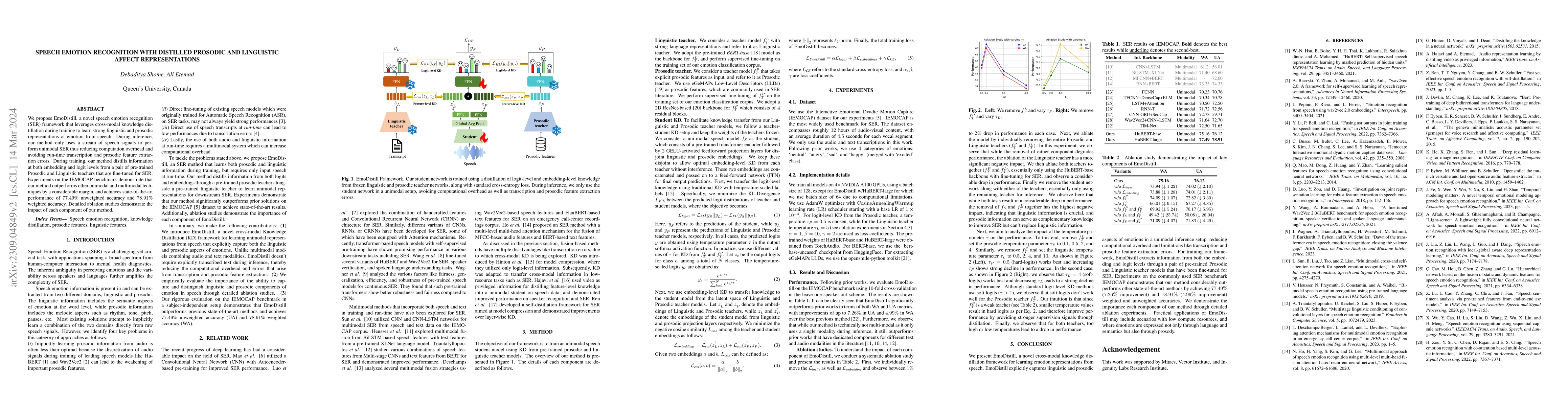 Thumbnail for Speech Emotion Recognition with Distilled Prosodic and Linguistic Affect
  Representations