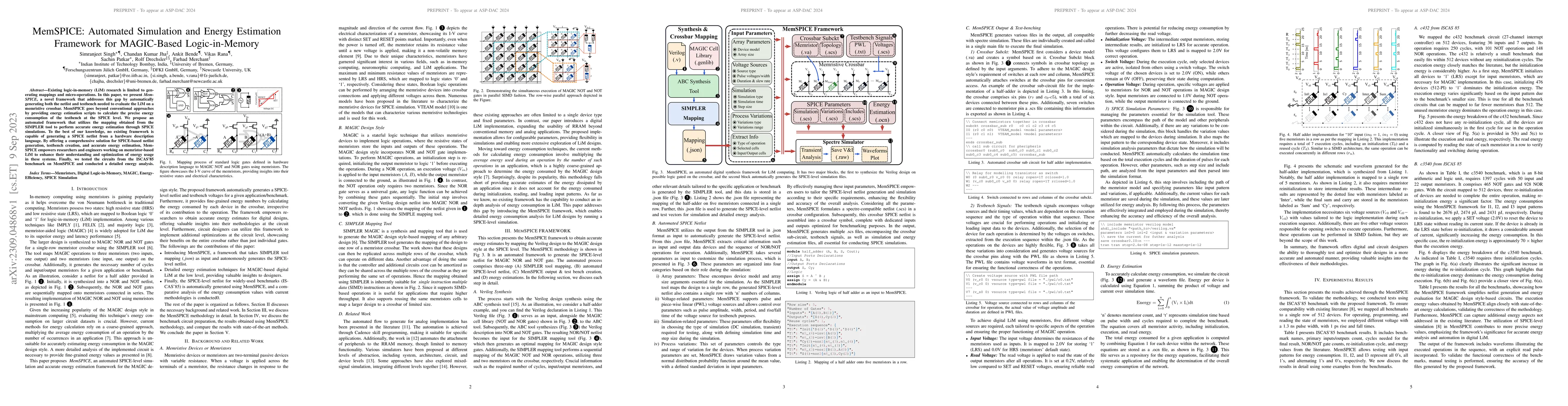 Thumbnail for MemSPICE: Automated Simulation and Energy Estimation Framework for
  MAGIC-Based Logic-in-Memory