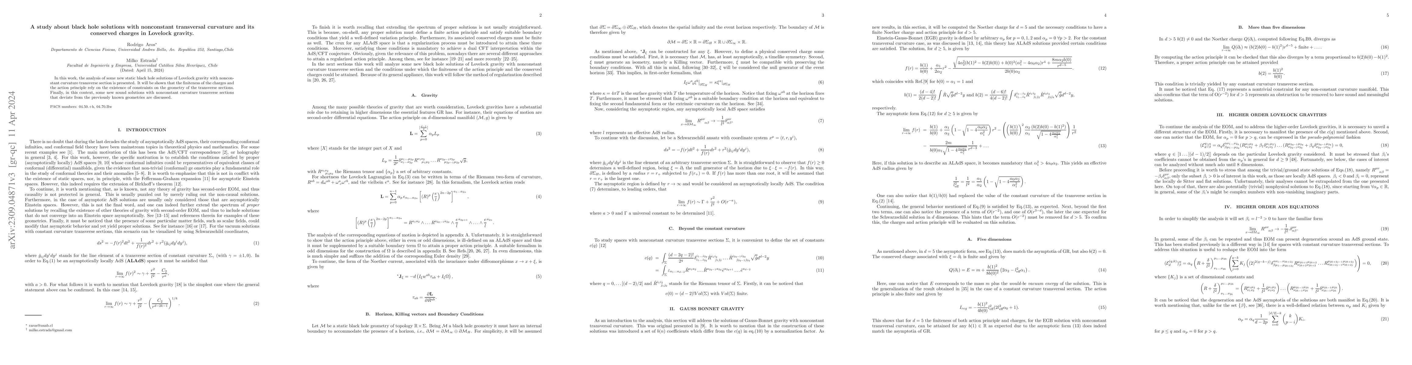 Thumbnail for A study about black hole solutions with nonconstant transversal
  curvature and its conserved charges in Lovelock gravity