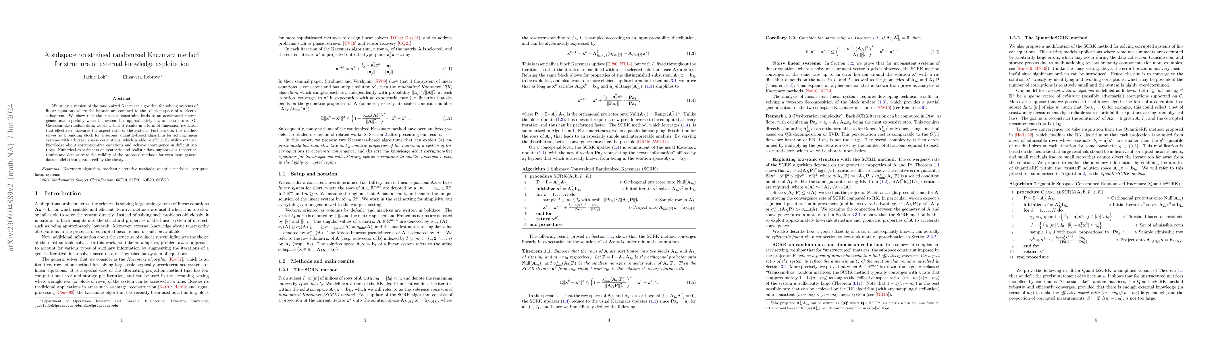 Thumbnail for A subspace constrained randomized Kaczmarz method for structure or
  external knowledge exploitation