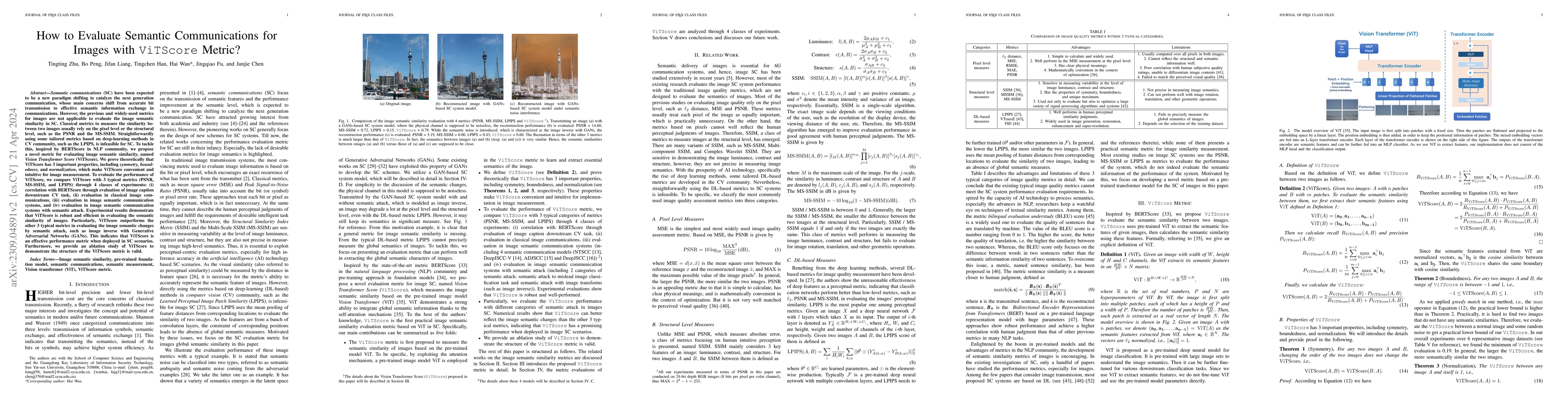 Thumbnail for How to Evaluate Semantic Communications for Images with ViTScore Metric?
