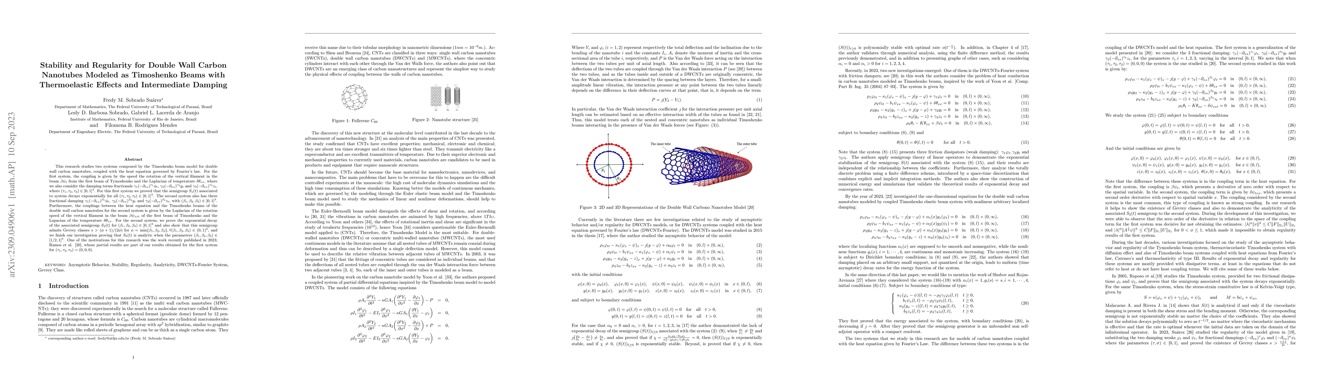 Thumbnail for Stability and Regularity for Double Wall Carbon Nanotubes Modeled as
  Timoshenko Beams with Thermoelastic Effects and Intermediate Damping