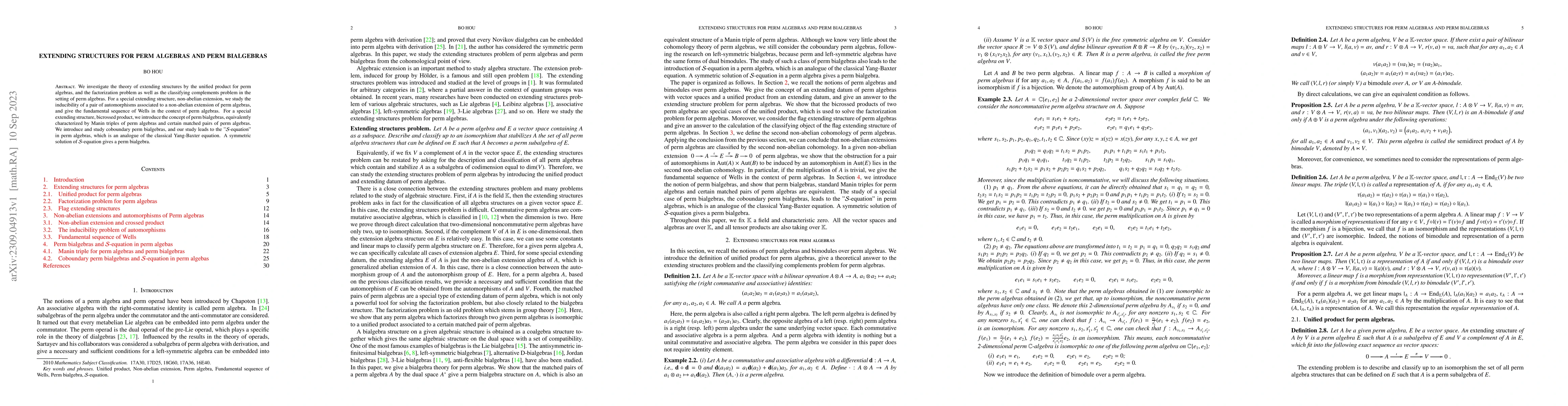 Thumbnail for Extending structures for perm algebras and perm bialgebras