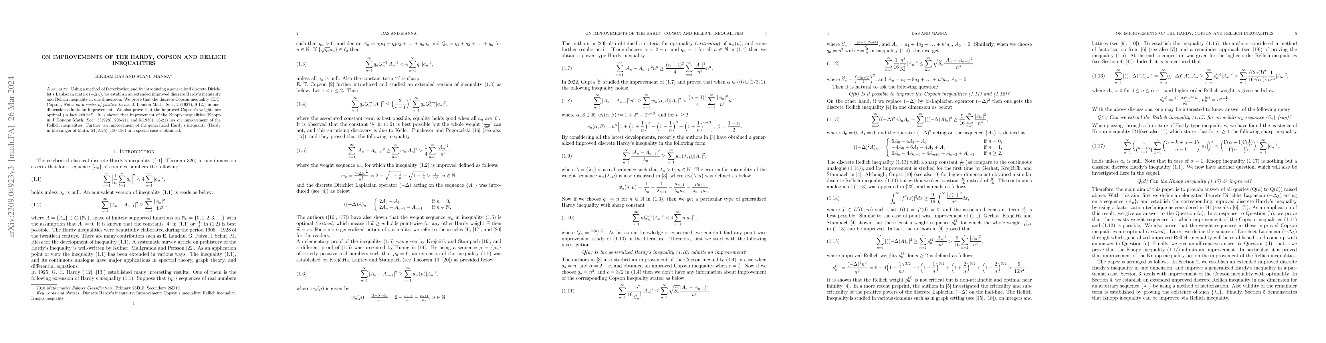 Thumbnail for On improvements of the Hardy, Copson and Rellich inequalities