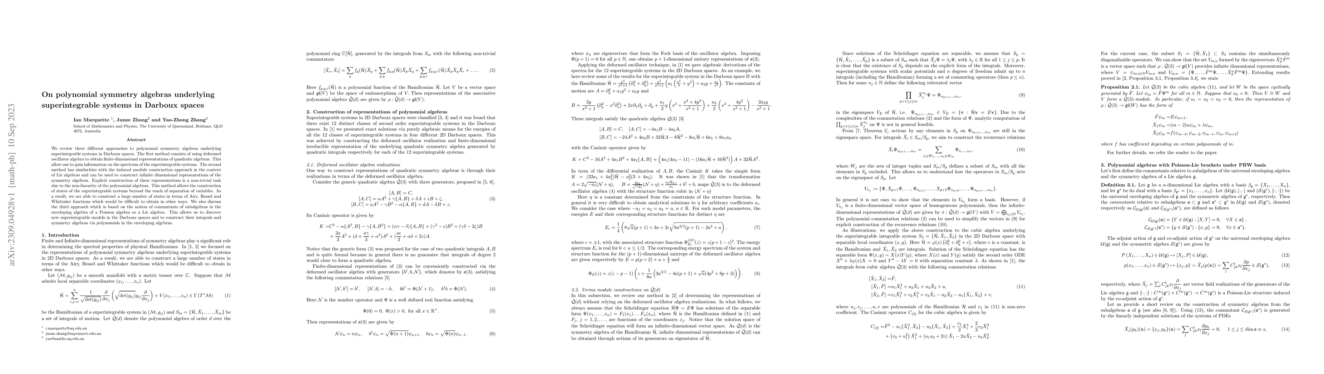 Thumbnail for On polynomial symmetry algebras underlying superintegrable systems in
  Darboux spaces