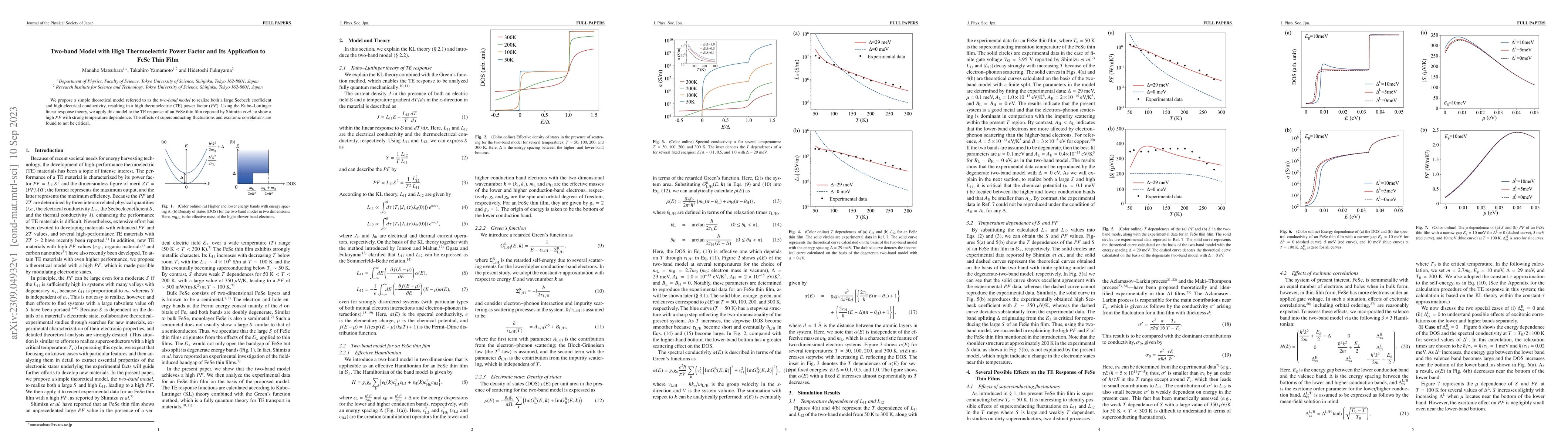 Thumbnail for Two-band Model with High Thermoelectric Power Factor and Its Application
  to FeSe Thin Film
