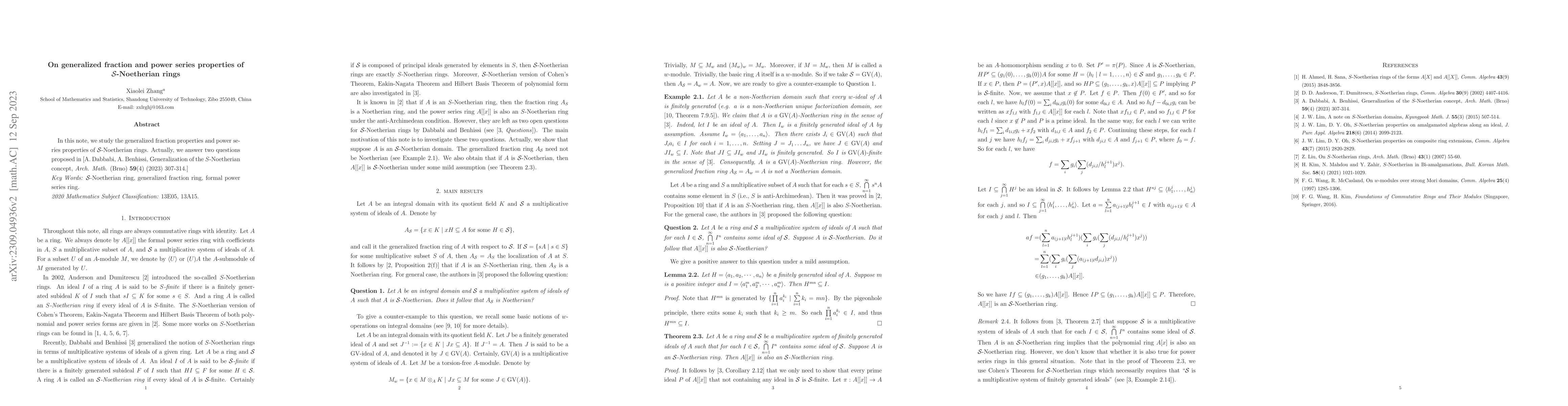 Thumbnail for On generalized fraction and power series properties of
  $\mathcal{S}$-Noetherian rings