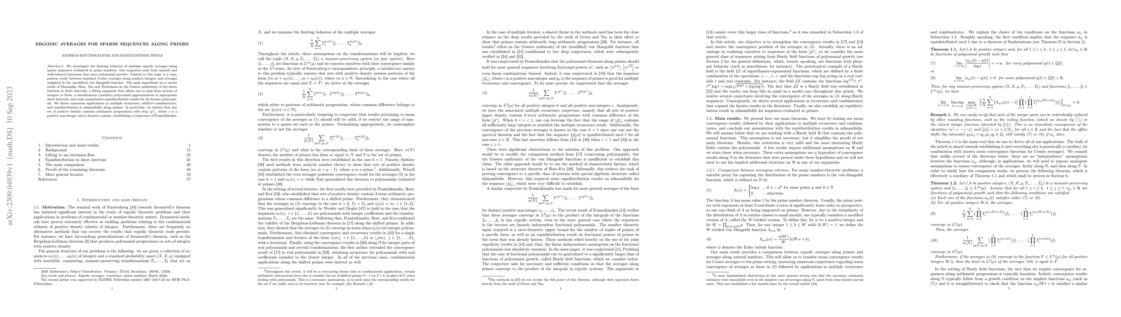 Thumbnail for Ergodic averages for sparse sequences along primes