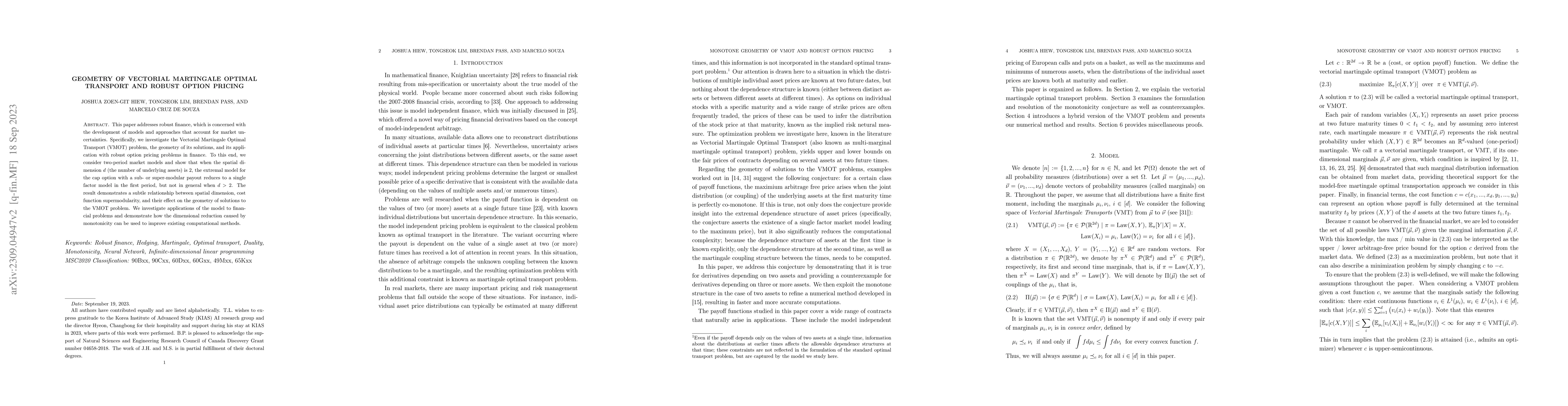 Thumbnail for Geometry of vectorial martingale optimal transport and robust option
  pricing
